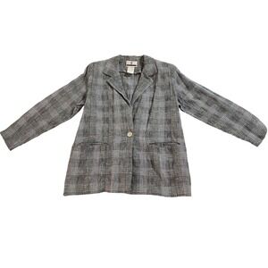 AE Concepts Vintage Linen Cotton Plaid Blazer Jacket Blue White Made in USA Sz 6